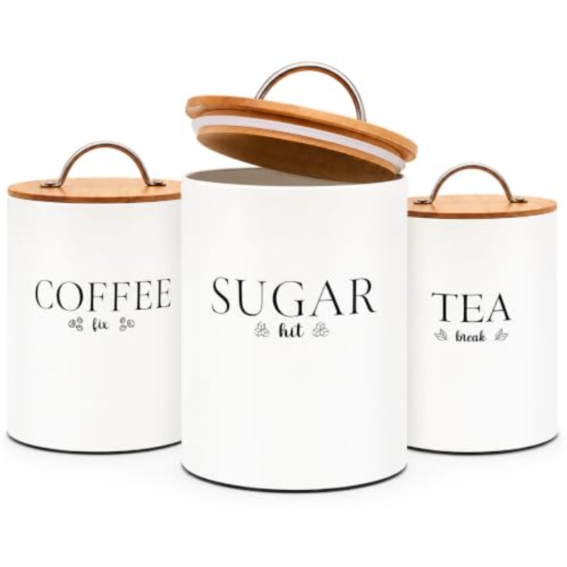 Farmhouse Airtight Canister Sets for Kitchen Counter, Decorative Canisters, Coffee Tea Sugar Container Rustic Farmhouse Canisters Jar Off White, Set of 3 - Image 1