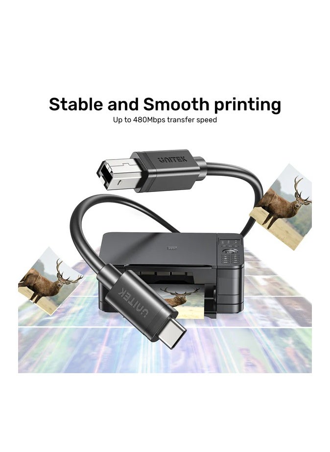 UNITEK USB C to B Cable, USB C Printer Cable Type C Male to USB B Male Lead Compatible With iPhone 16/15, Samsung S24 Series, MacBook, Dell, HP Spectre X2, Google Chromebook Pixel, Microsoft Surface Pro, MIDI Keyboard, DAC Decoder-  Black  - Image 4
