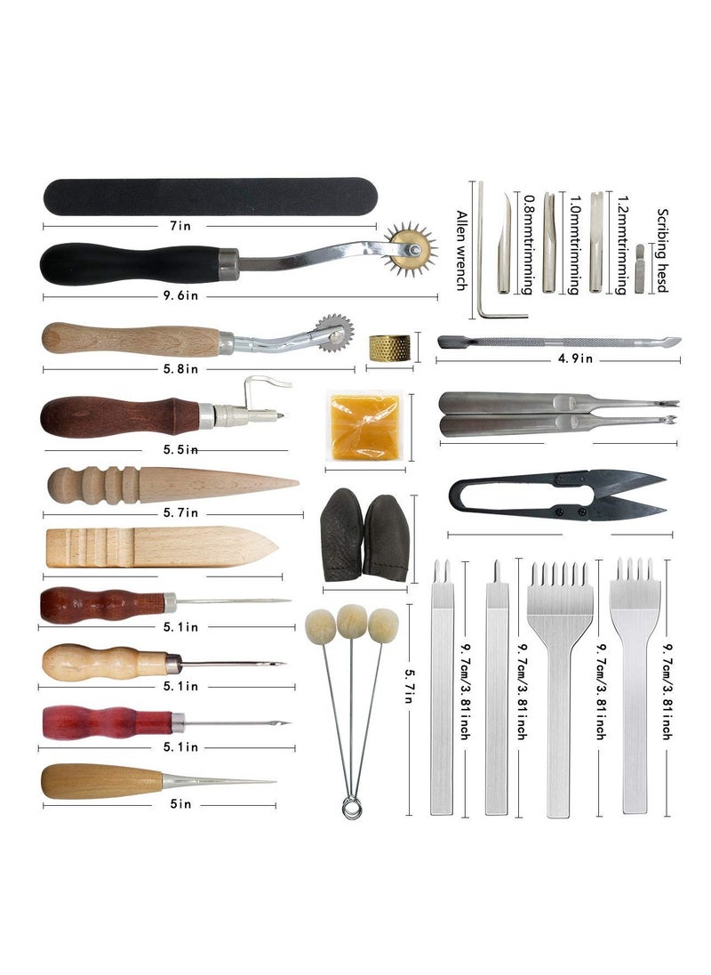 SYOSI Leather Crafting Tools and Supplies: 26 Pieces Leather Working Tools Set with Groover Awl Waxed Thread Thimble Kit for Stitching Punching Cutting Sewing Leather Craft Making  - Image 2