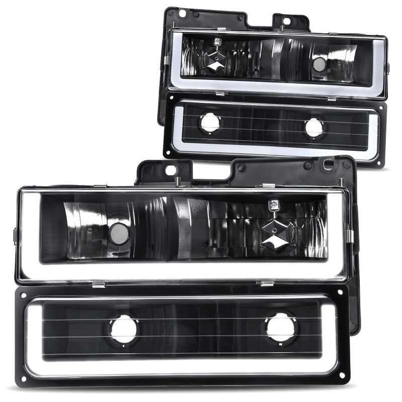 DWVO LED DRL Headlights Assembly Compatible with 1990-1999 Chevy Silverado C/K 1500 2500 3500/Suburban/Tahoe/GMC Yukon Headlamp Replacement Pair with Daytime Running Light - Image 1