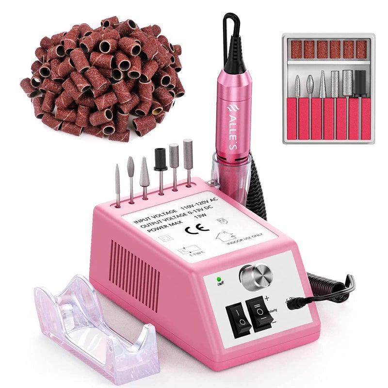 Professional Nail Drill Machine 20000 RPM Efile Electric Nail Filer Kit for Finger Toe Nails Acrylic Gel Nails Manicure Pedicure Drill with 6Pcs Nail Bits 106Pcs Sanding Bands  Pink