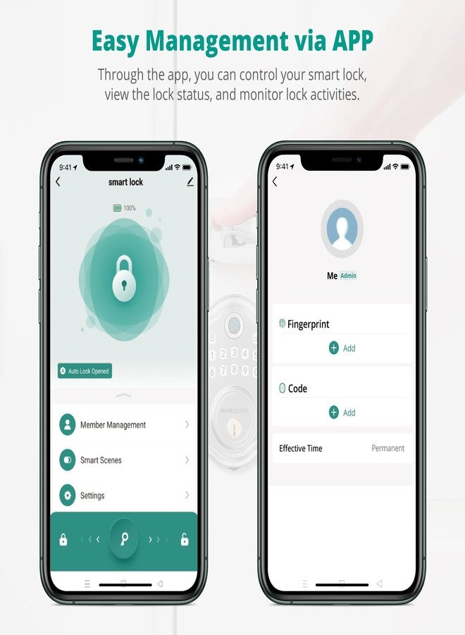AkaGear DS10 Pro Keyless Entry Door Lock with Handle - 2 Lever Handles, Bluetooth APP Control, Fingerprint Door Locks, Electronic Keypad Deadbolt Lock, Smart Doors Lock, Auto-Lock, Satin Nickel - Image 5