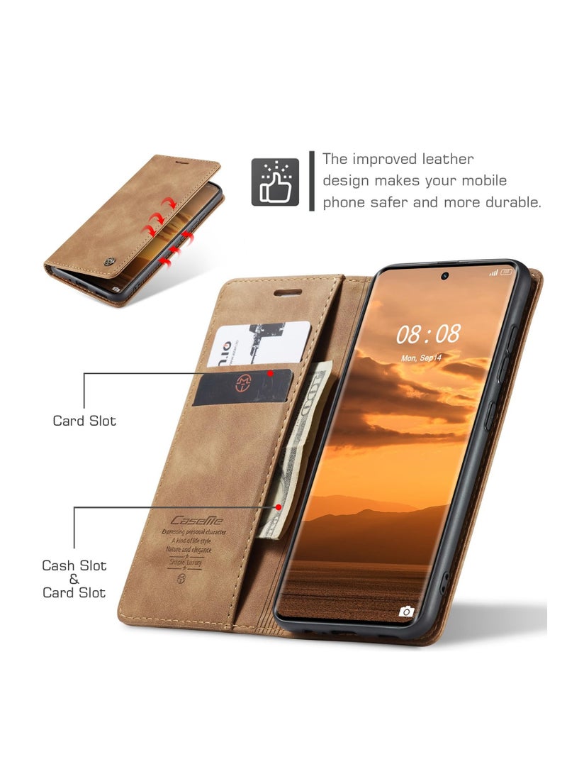 CaseMe Phone Case Luxury PU Leather Design 013 Flip Cover Card Slot Holder Cover For Realme 11 Pro /Realme 11 Pro Plus (Brown) - Image 2