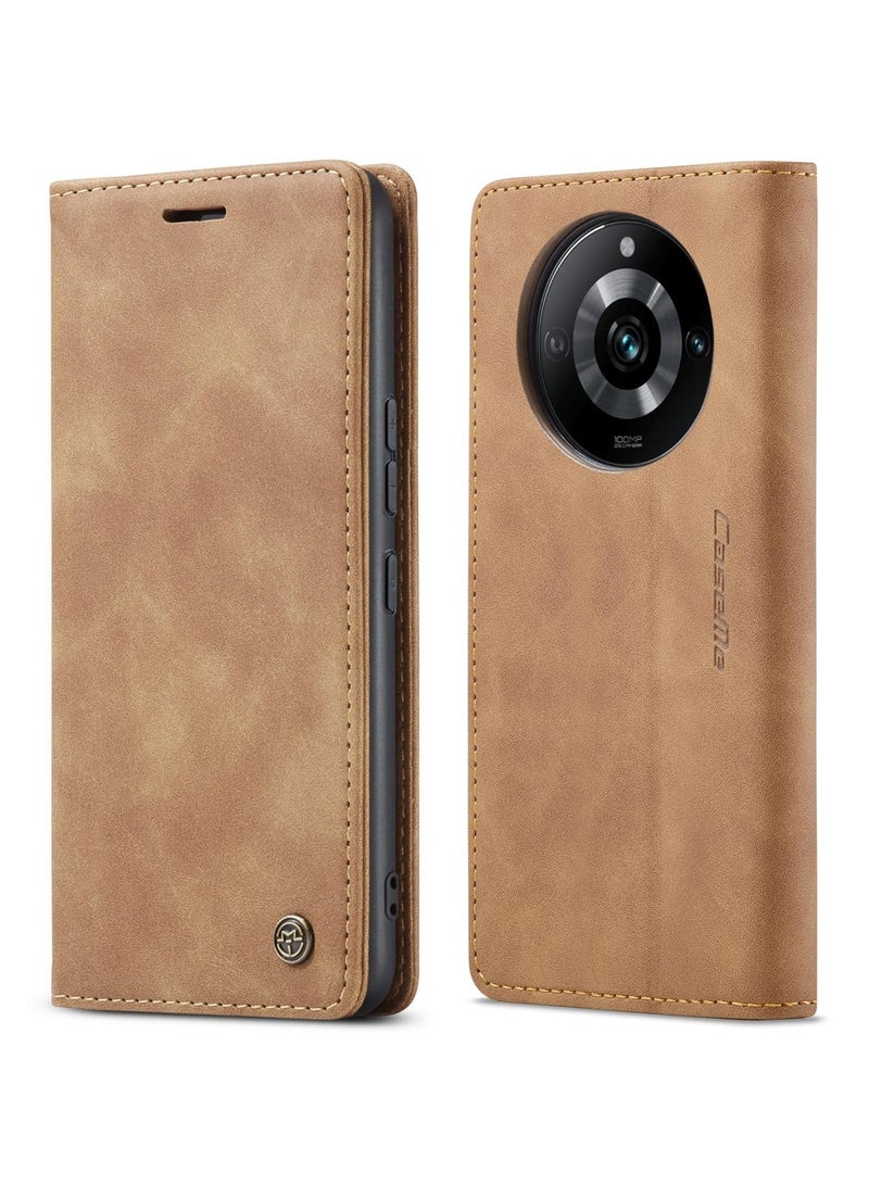 CaseMe Phone Case Luxury PU Leather Design 013 Flip Cover Card Slot Holder Cover For Realme 11 Pro /Realme 11 Pro Plus (Brown) - Image 5