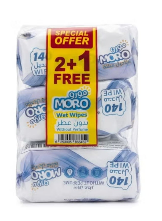 Moro Wet Wipes 3 Packs – 140 Wipes per Pack – Fragrance-Free – For Sensitive Skin - Image 1