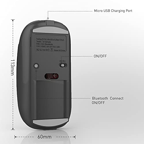 Harfoowo Rechargeable Bluetooth Mouse, Black, 450mAh Battery, 3 DPI Levels, Skin-Friendly, 10-Minute Power Saving - Image 3