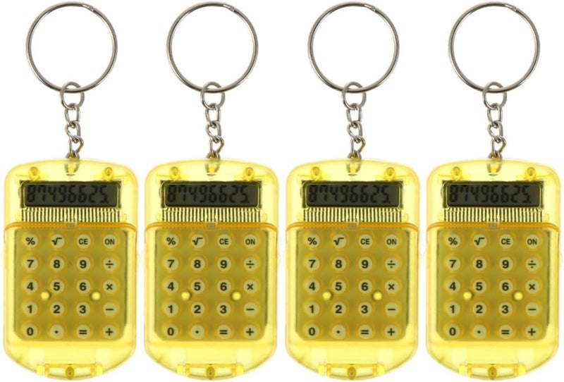 4pcs Mini Electronic Calculators with Keyrings Portable Pocket LCD Display Compact Calculator Keychain for Students Home Office Use - Image 1