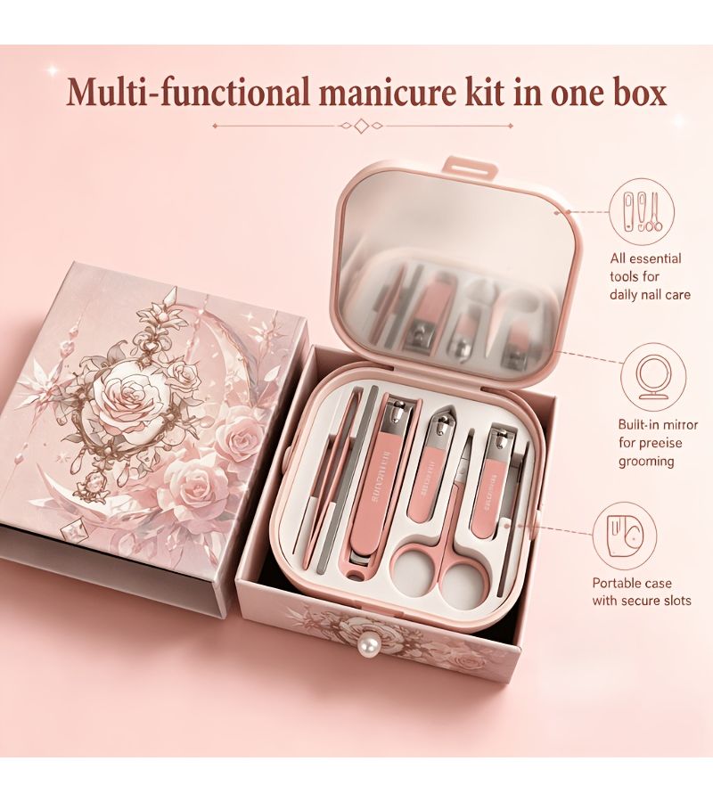 Pink Gift Box Nail Kit With Mirror Portable Nail Clipper Set Professional Toenail And Nail Care Tools For Women Ideal For Home Travel Use Birthday And Holiday Gifting - Image 3