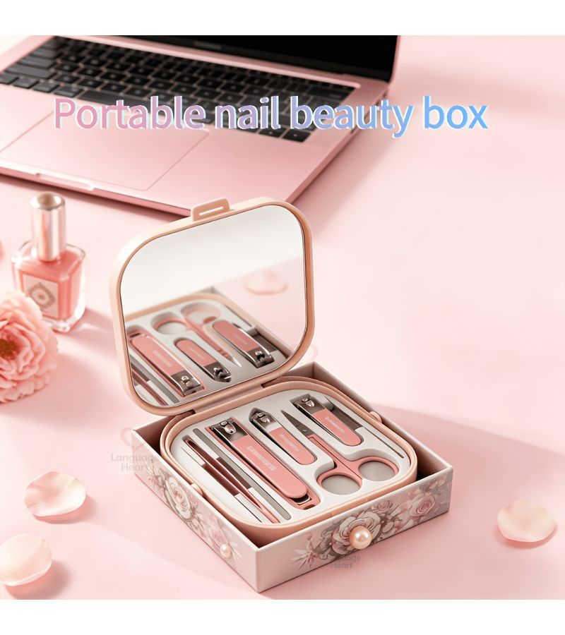 Pink Gift Box Nail Kit With Mirror Portable Nail Clipper Set Professional Toenail And Nail Care Tools For Women Ideal For Home Travel Use Birthday And Holiday Gifting - Image 2