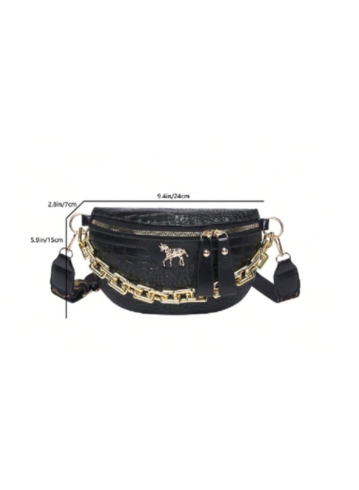 Shein SHEIN Fashionable Cute Small Horse & Crocodile Print Fanny Pack Chest Bag, Super For Women - Image 2