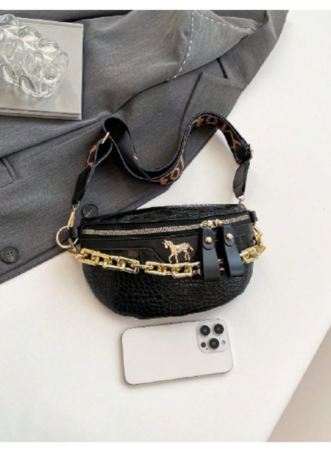 Shein SHEIN Fashionable Cute Small Horse & Crocodile Print Fanny Pack Chest Bag, Super For Women - Image 5