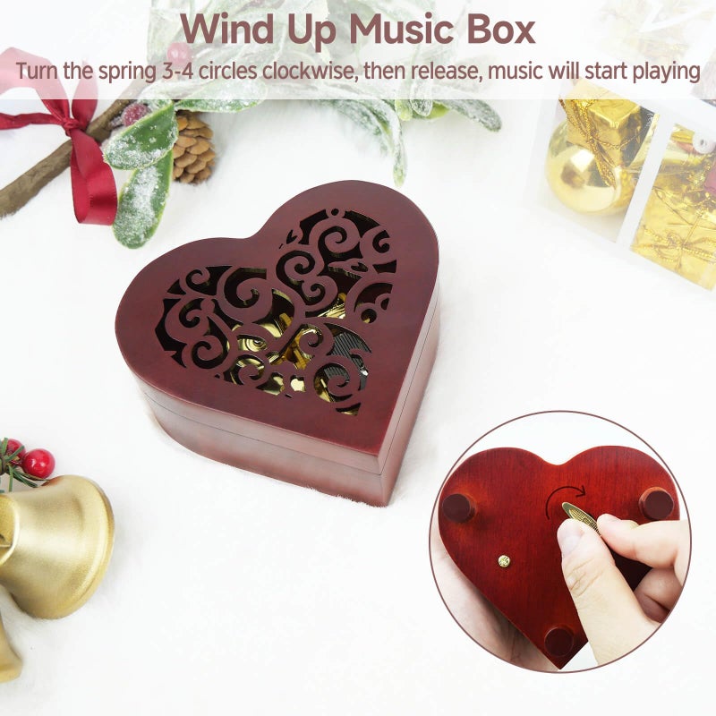 Gzdiyty You are My Sunshine Music Box, Heart Shaped Wind Up Cute Wood Engraved Vintage Musical Gifts for Lover Girlfriend Boyfriend Husband Wife Woman Valentine's Day Christmas Anniversary Birthday Wedding - Image 2