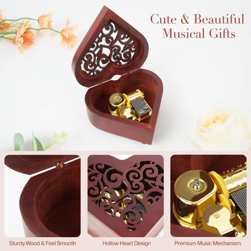 Gzdiyty You are My Sunshine Music Box, Heart Shaped Wind Up Cute Wood Engraved Vintage Musical Gifts for Lover Girlfriend Boyfriend Husband Wife Woman Valentine's Day Christmas Anniversary Birthday Wedding - Image 5