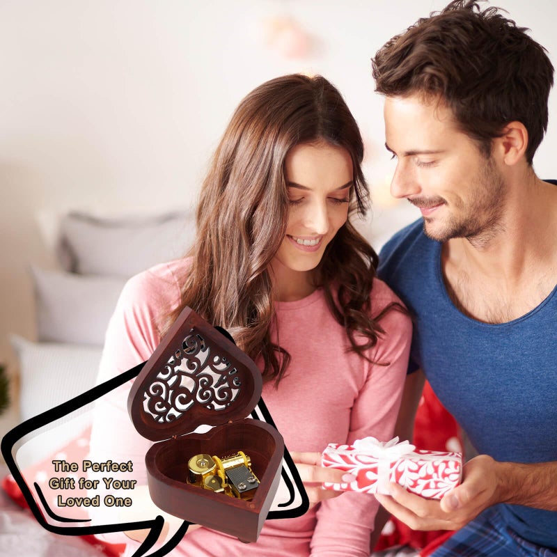 Gzdiyty You are My Sunshine Music Box, Heart Shaped Wind Up Cute Wood Engraved Vintage Musical Gifts for Lover Girlfriend Boyfriend Husband Wife Woman Valentine's Day Christmas Anniversary Birthday Wedding - Image 3