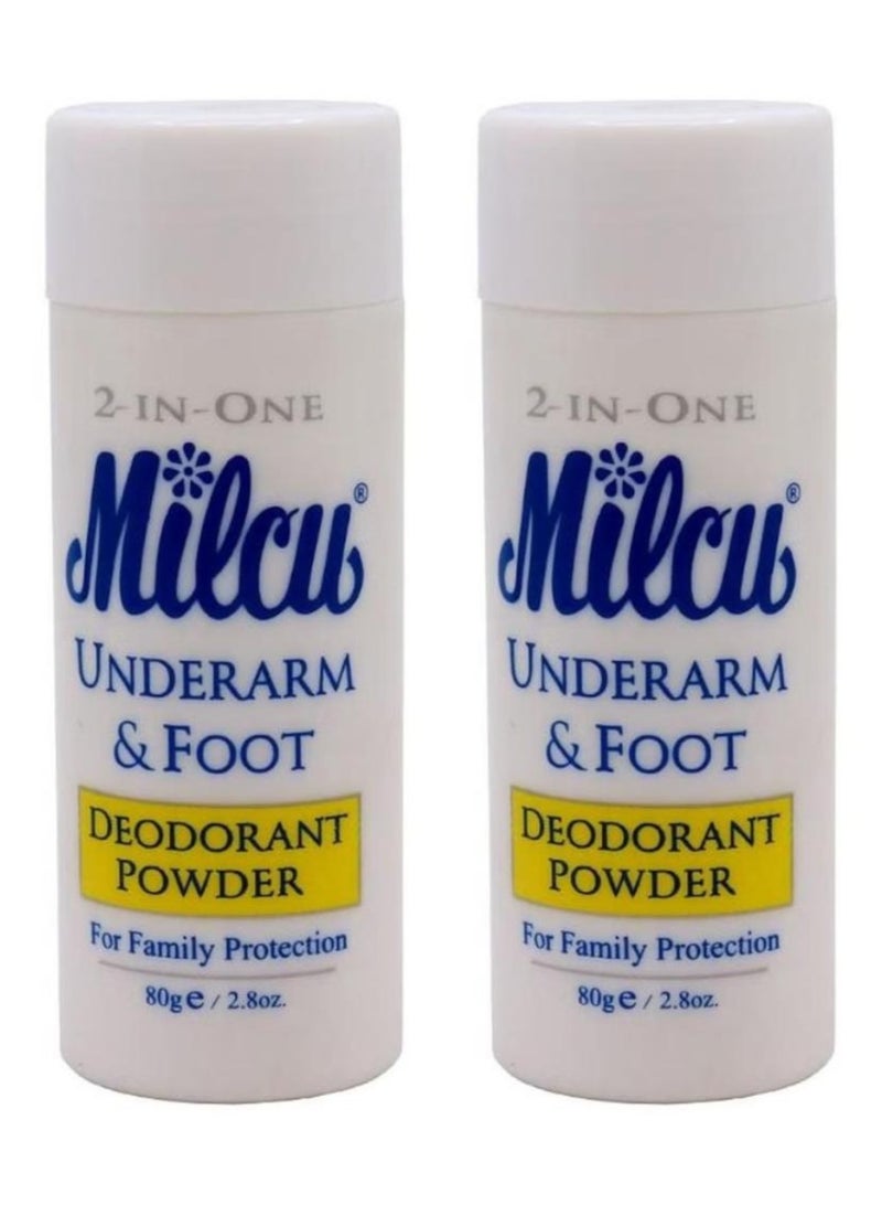 Two Pcs 2 in one Milcu Under Arm & Foot Deodorant Powder 80 g