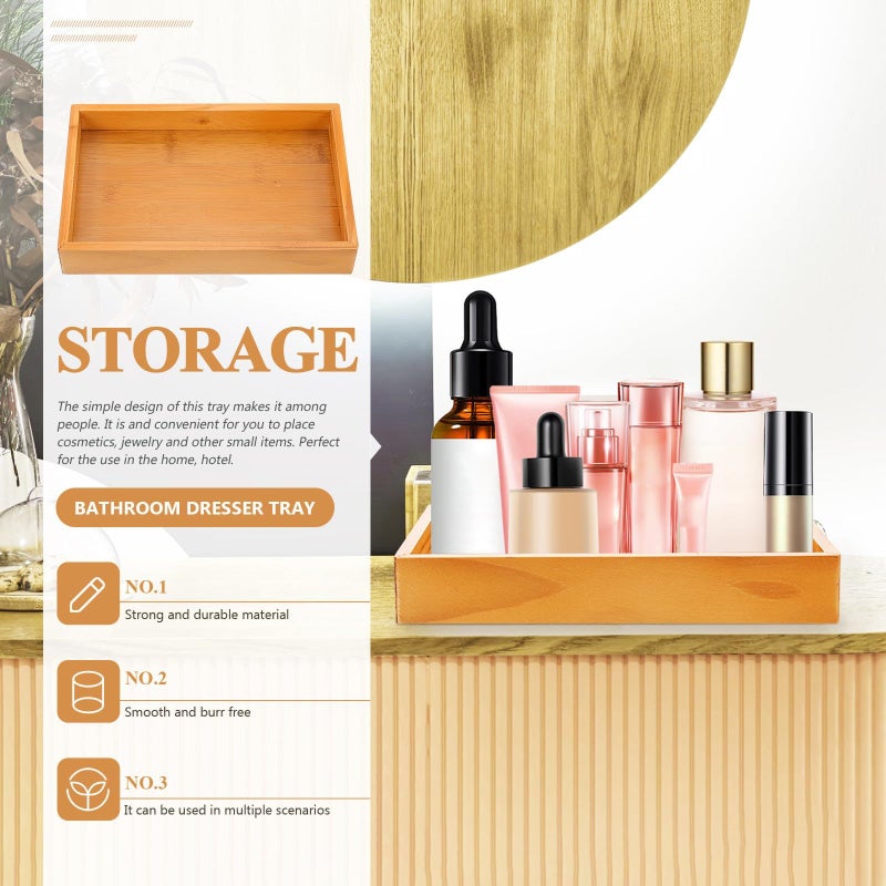Wooden Vanity Tray For Jewelry And Bathroom Organizer On Countertop Dresser - Image 5