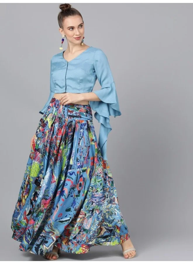 AKS Blue Digital Print Lehenga With Blouse