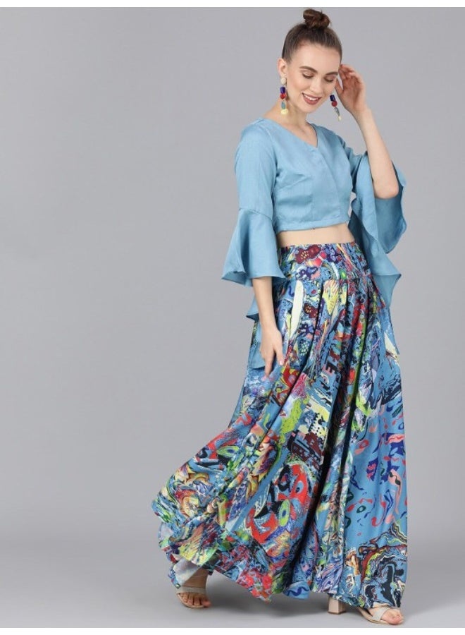 أيه كيه إس طقم ليجن بطباعة رقمية زرقاء مع بلوزة - Image 4