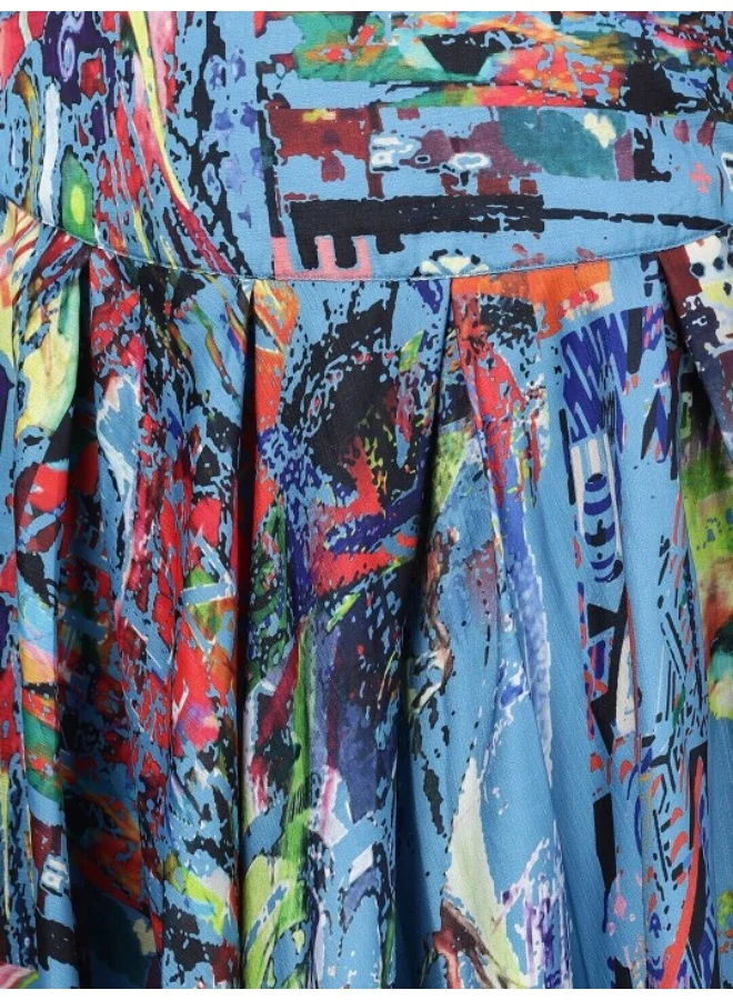 أيه كيه إس طقم ليجن بطباعة رقمية زرقاء مع بلوزة