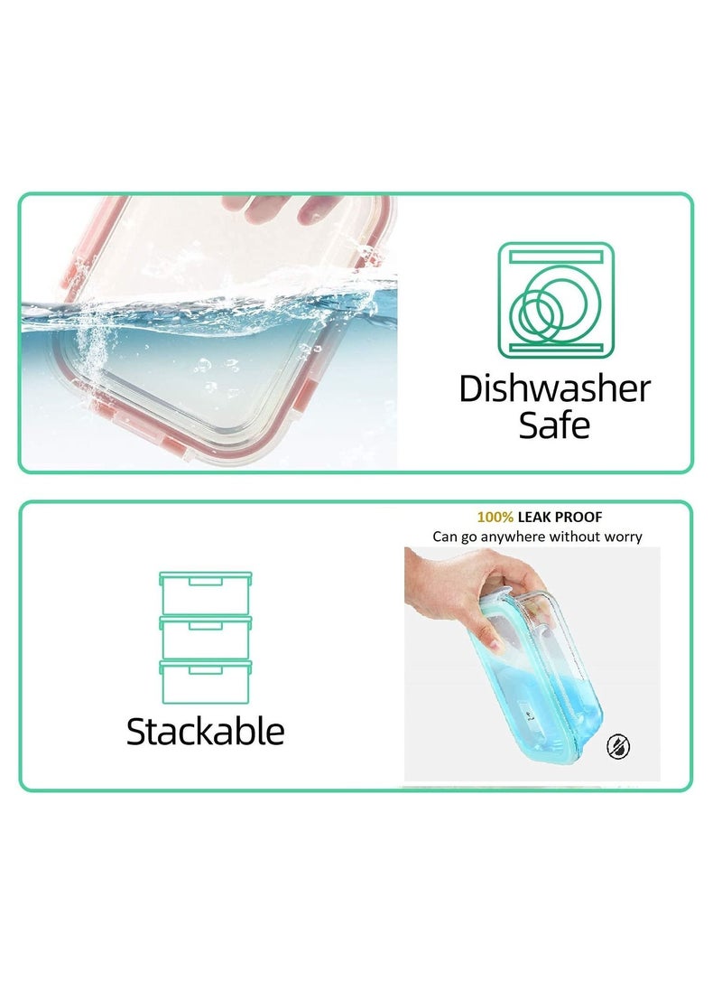 3Diamonds - Glass Containers with BPA-Free Locking Lids - Food Storage Containers, 100% Leakproof Glass Lunch Boxes, Freezer Storage Containers with Airtight Lids - Set of 4, Glass Food Storage - Image 1