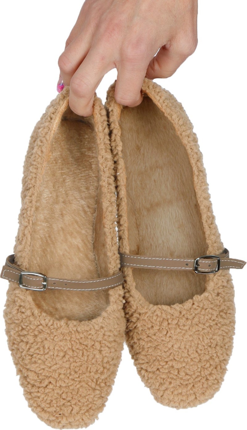 Renkli Butik Colorful Boutique Plush Furry Tape Detailed Women's Home Shoes Ballerinas  - Image 2