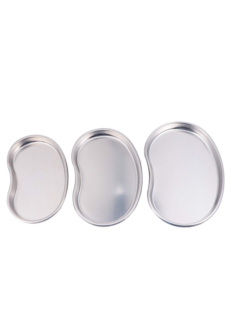 3Pcs Kidney Tray Stainless Steel Emesis Basin Kidney Shaped Metal Kidney Dish Tattoo Flat Tray Plate for Soiled Dressing Waste  - Image 1