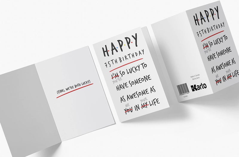 Karto Funny 75th Birthday Card for Men Women - Large 5.5x8.5 inch 75 Years Old Birthday Cards for Him Her - You Are Lucky - Image 3