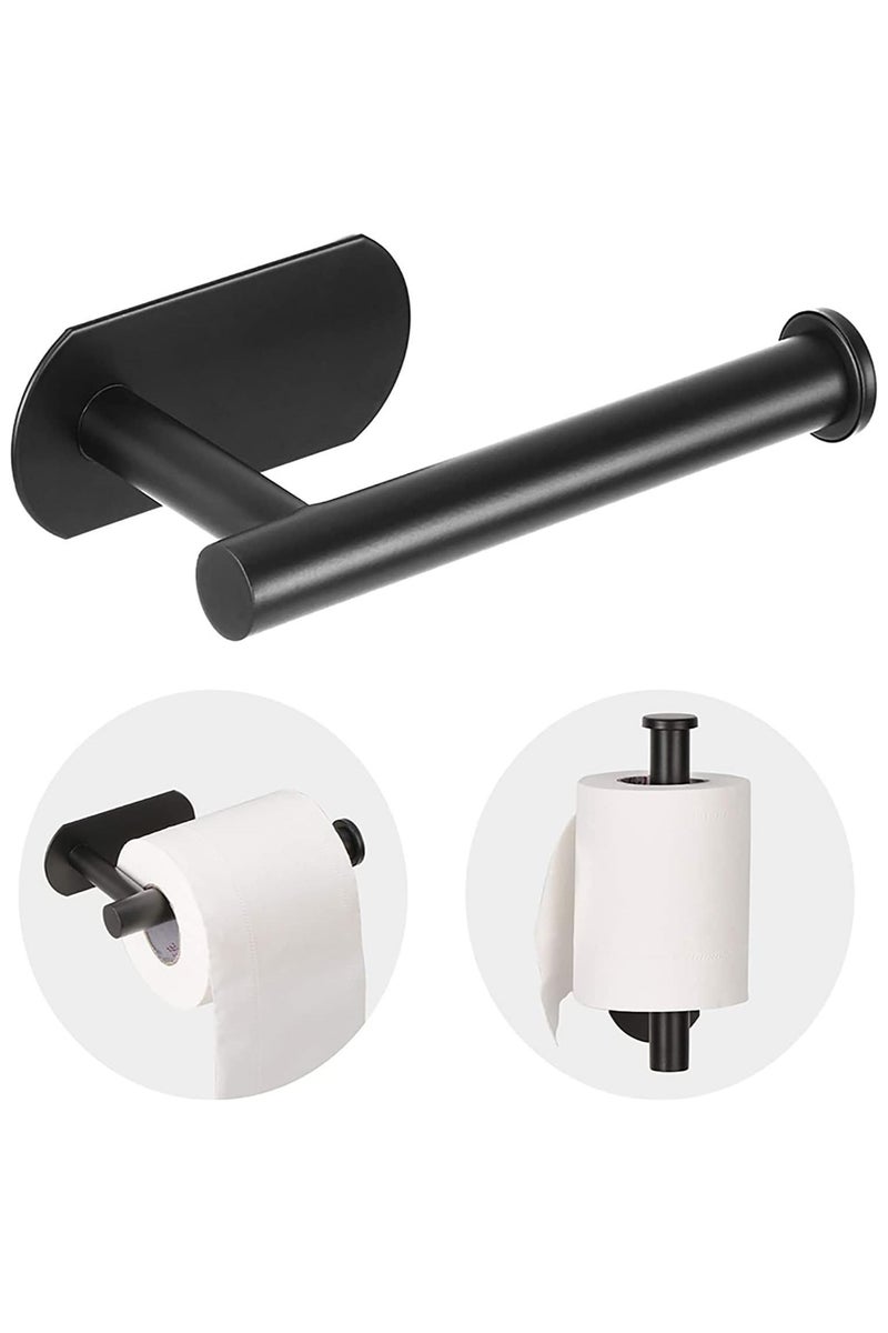 حامل ورق المرحاض - حامل ورق المرحاض الحمام اللاصق ذاتياً مثبت على الجدار ، من الفولاذ المقاوم للصدأ مع حامل لفة ورق المرحاض ملصق على الجدار ، لا حفر - أسود - Image 1