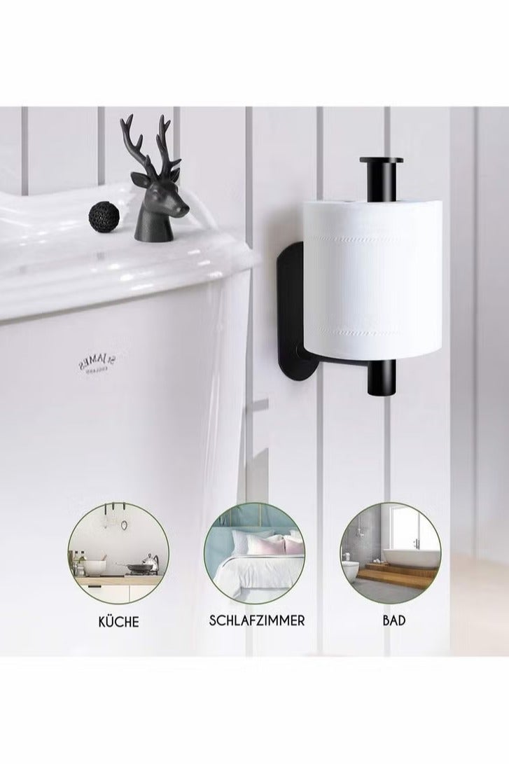 حامل ورق المرحاض - حامل ورق المرحاض الحمام اللاصق ذاتياً مثبت على الجدار ، من الفولاذ المقاوم للصدأ مع حامل لفة ورق المرحاض ملصق على الجدار ، لا حفر - أسود - Image 3