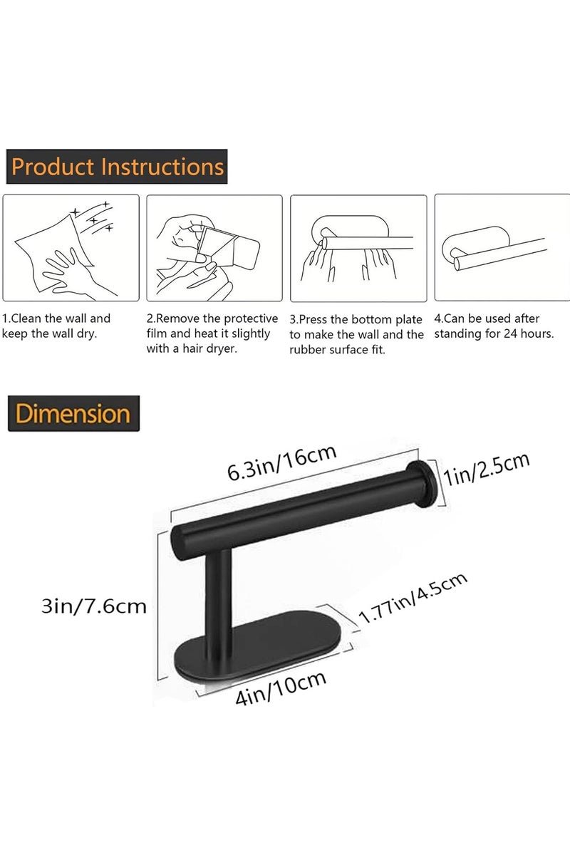 حامل ورق المرحاض - حامل ورق المرحاض الحمام اللاصق ذاتياً مثبت على الجدار ، من الفولاذ المقاوم للصدأ مع حامل لفة ورق المرحاض ملصق على الجدار ، لا حفر - أسود - Image 2