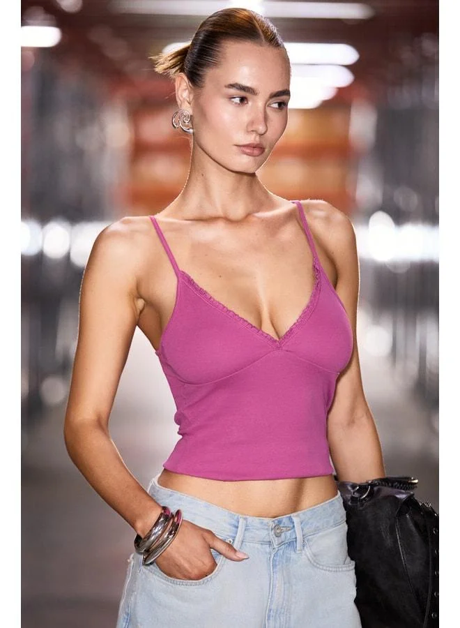 Ethiquet NIA Women's Organic Cotton Soft and Stretchy Fabric Frill-Detailed Fuchsia Tank Top.