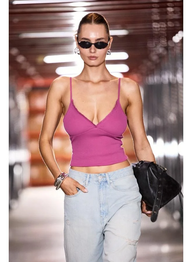 Ethiquet NIA Women's Organic Cotton Soft and Stretchy Fabric Frill-Detailed Fuchsia Tank Top.