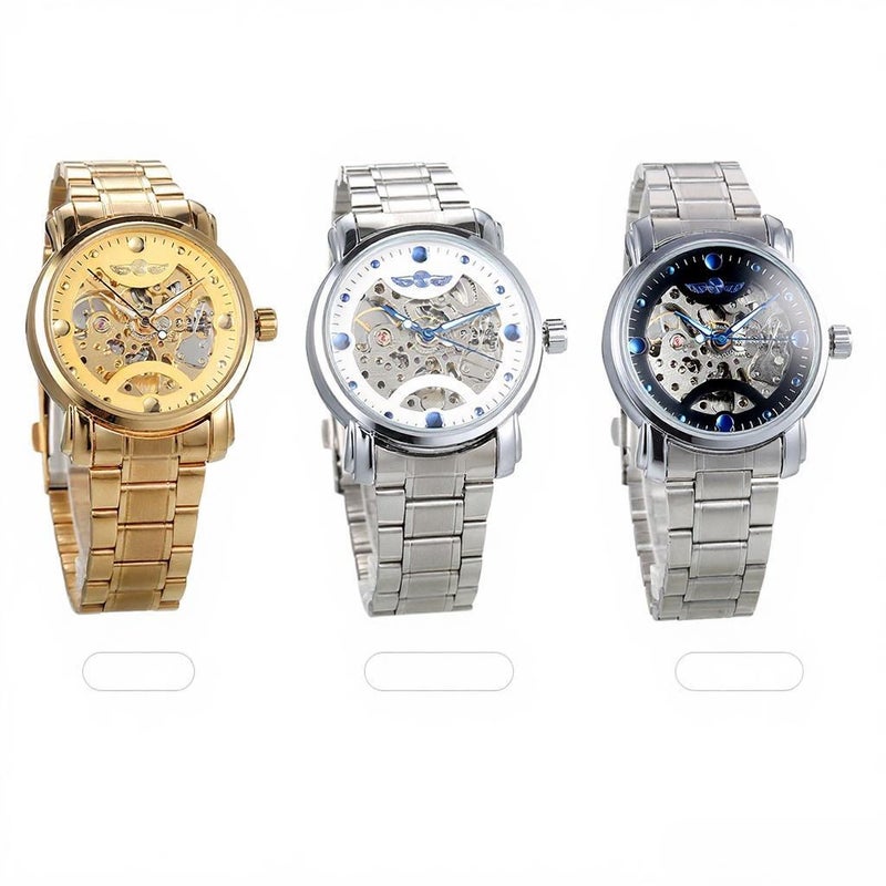 Men Luxury Business Automatic Mechanical Watch Fashion Stainless Steel Band Skeleton Wrist Watch - Image 5