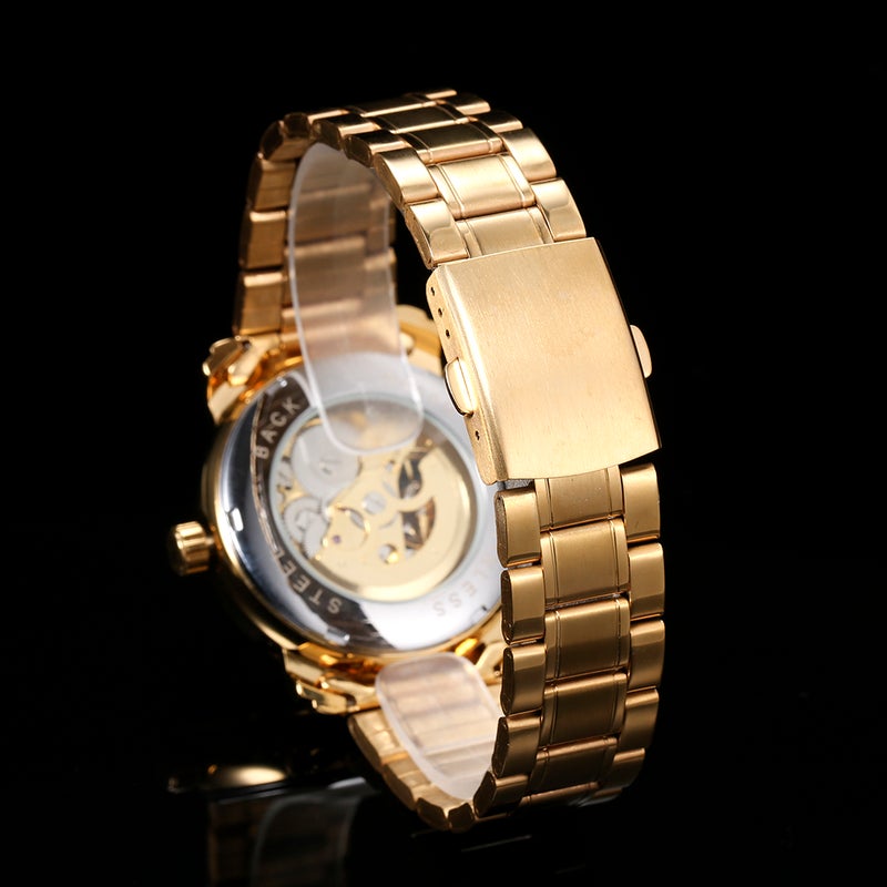 Men Luxury Business Automatic Mechanical Watch Fashion Stainless Steel Band Skeleton Wrist Watch - Image 4