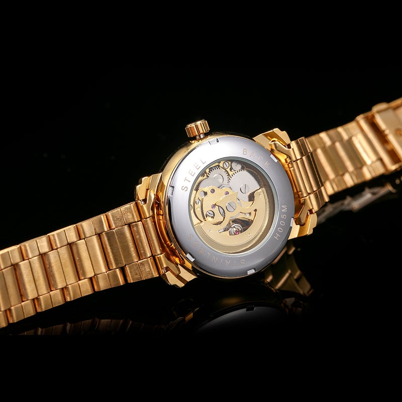 Men Luxury Business Automatic Mechanical Watch Fashion Stainless Steel Band Skeleton Wrist Watch - Image 2