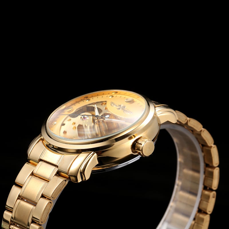 Men Luxury Business Automatic Mechanical Watch Fashion Stainless Steel Band Skeleton Wrist Watch - Image 3