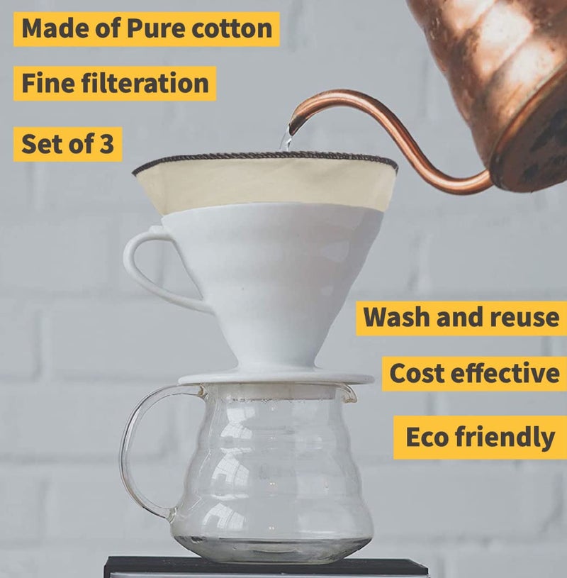 Clarkia 3 Piece Count #6 Cotton Cone Coffee Filters Unbleached All-Natural, Reusable Filter Pour Over Dripper - Eco-Friendly - Image 2