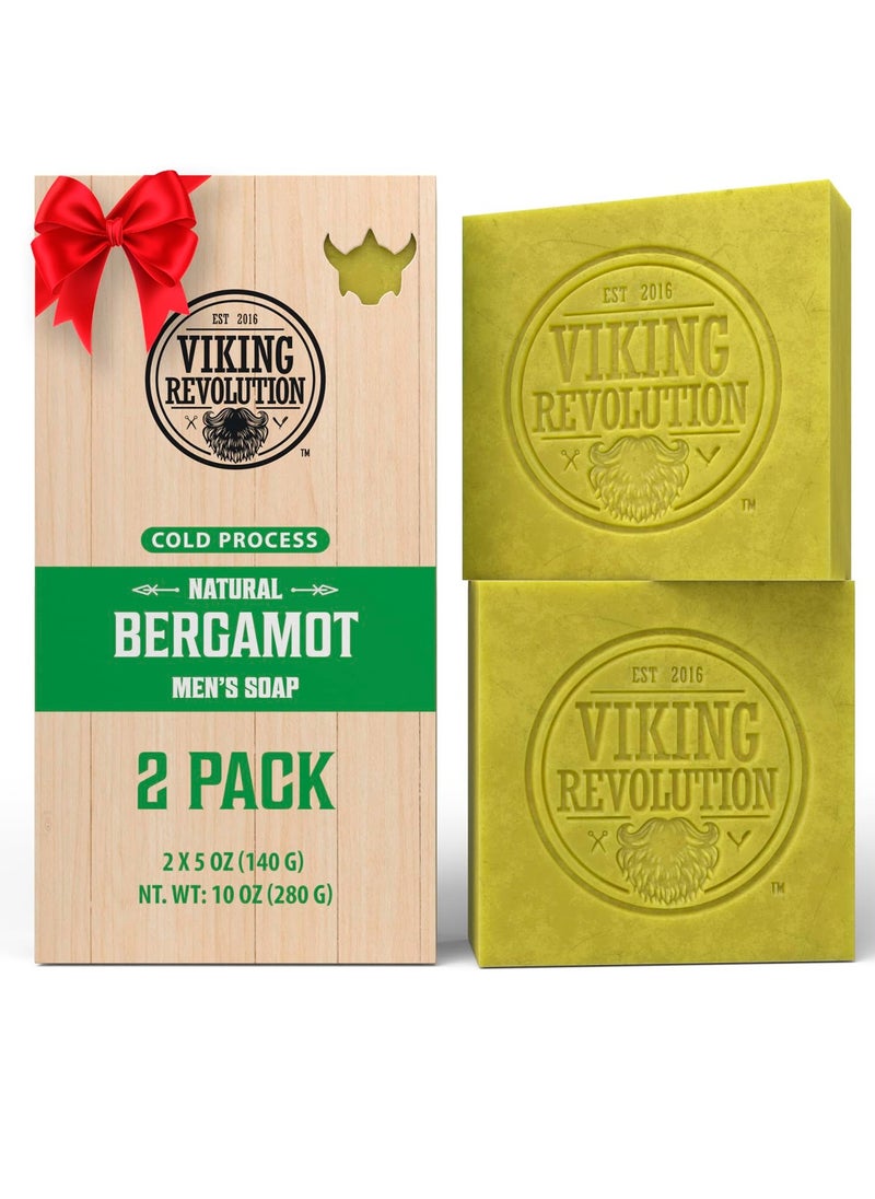 Viking Revolution Viking Revolution Bergamot Natural Soap for Men - Mens Soap Bar with Essential Oils Cold Pressed Bar Soap for Men - Nourishing Mens Bar Soap with Coconut Oil, Shea Oil, Almond Oil (2 Pack)  - Image 1