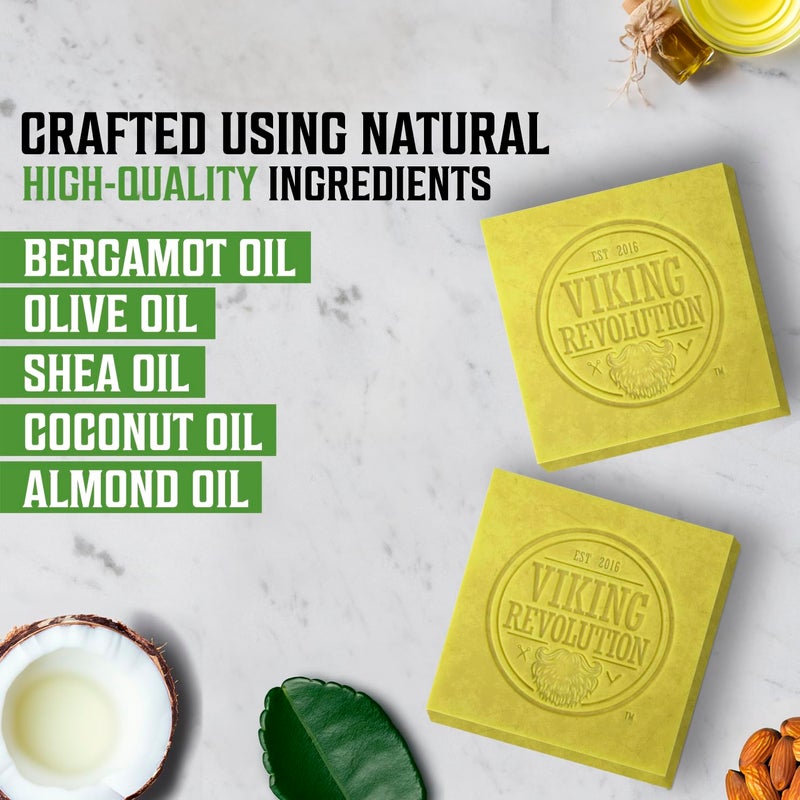 Viking Revolution Bergamot Natural Soap for Men - Mens Soap Bar with Essential Oils Cold Pressed Bar Soap for Men - Nourishing Mens Bar Soap with Coconut Oil, Shea Oil, Almond Oil (2 Pack) - Image 2