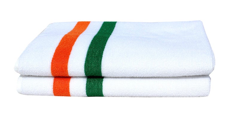 Mandhania Cotton Indian Tricolor Bath Towel (White, 400 GSM, 28 x 57, Pack of 2) - Image 3