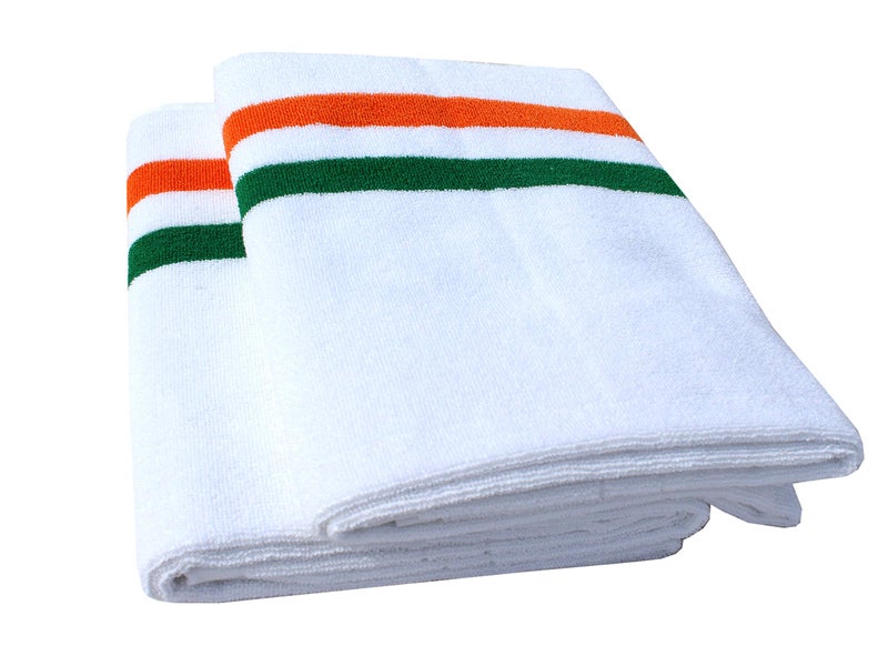 Mandhania Cotton Indian Tricolor Bath Towel (White, 400 GSM, 28 x 57, Pack of 2) - Image 2