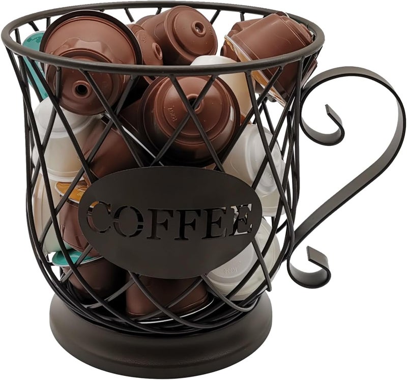 MFBJXC Coffee Pods Storage Basket, Capsule Holder for 35 K Cup Organizer, Basket Decor for Bar Countertop-Brown - Image 2