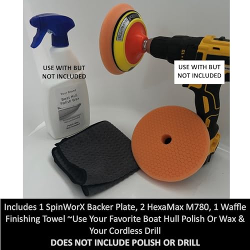 Keyfit Tools SmoothOperator Professional Drill Powered Fiberglass Boat Hull Cleaner Polisher HexaMax M780 Proprietary Non Abrasive CleaningPolishing Material Removes Algae Stains - Image 3