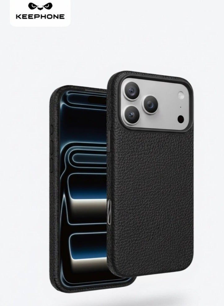 KeepHone LYCUCCI MagSafe Compatible Black Liquid Silicone Case for iPhone 17 Pro Max with 3D Leather Texture, Food-Grade Silicone Material, Strong Magnetic Compatibility, Anti-Fingerprint & Stain Resistant Finish, Soft Protective Edges, Responsive Buttons, Slim Shockproof Protective Cover Compatible with MagSafe Chargers & Accessories - Image 1