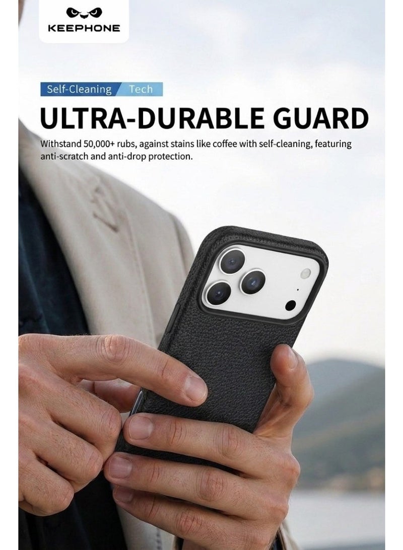 KeepHone LYCUCCI MagSafe Compatible Black Liquid Silicone Case for iPhone 17 Pro Max with 3D Leather Texture, Food-Grade Silicone Material, Strong Magnetic Compatibility, Anti-Fingerprint & Stain Resistant Finish, Soft Protective Edges, Responsive Buttons, Slim Shockproof Protective Cover Compatible with MagSafe Chargers & Accessories - Image 3