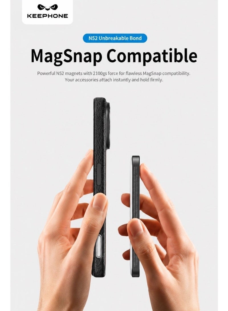KeepHone LYCUCCI MagSafe Compatible Black Liquid Silicone Case for iPhone 17 Pro Max with 3D Leather Texture, Food-Grade Silicone Material, Strong Magnetic Compatibility, Anti-Fingerprint & Stain Resistant Finish, Soft Protective Edges, Responsive Buttons, Slim Shockproof Protective Cover Compatible with MagSafe Chargers & Accessories - Image 4