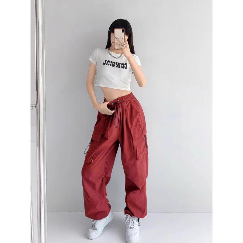 American Work Casual Pants Children'S 2025 High Waist Loose Drawstring Design Niche Sports Pants - Image 4