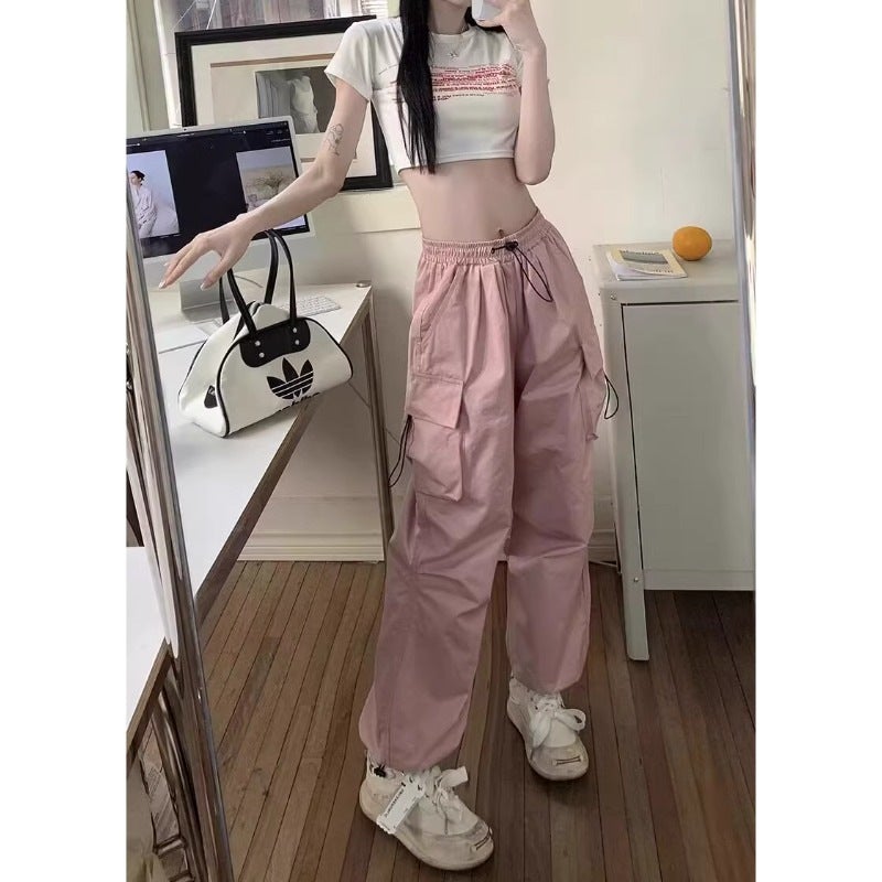 American Work Casual Pants Children'S 2025 High Waist Loose Drawstring Design Niche Sports Pants - Image 2