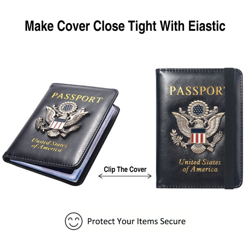 FACATH FACATH Passport Holder For Men Passport Cover Case Women Travel Wallet Case Passport Cards Protector Leather Card Case RFID Blocking Travel Accessories Document Organizer (Black)  - Image 4