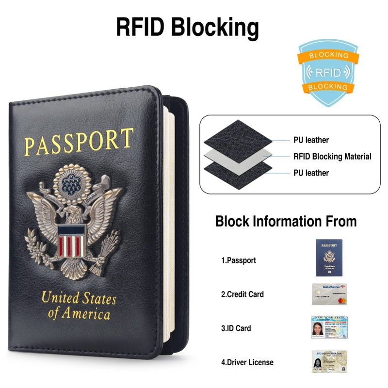 FACATH FACATH Passport Holder For Men Passport Cover Case Women Travel Wallet Case Passport Cards Protector Leather Card Case RFID Blocking Travel Accessories Document Organizer (Black)  - Image 2